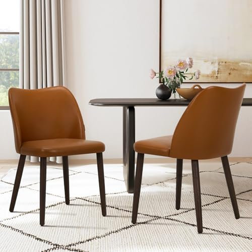 COLAMY Gepolsterte Esszimmerstühle 2er Set, Moderne Küchenstühle mit gepolsterter Sitzfläche und Holzbeinen für Restaurant/Café, Hellbraun