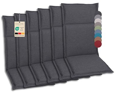 GO-DE Textil Bequeme und attraktive Polsterauflagen für Hochlehner-, Mittellehner- und Niederlehner-Gartenstühle (6er-Set, Uni Anthrazit, Hochlehner)