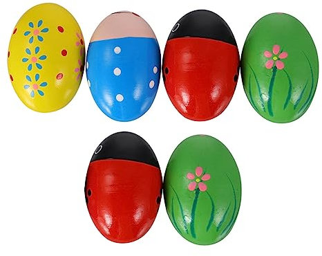 KONTONTY Uova di Pasqua in Legno Strumenti Musicali Shaker per Bambini Diverse Fantasie E Vivaci Giocattoli Educativi per Sviluppo del Ritmo