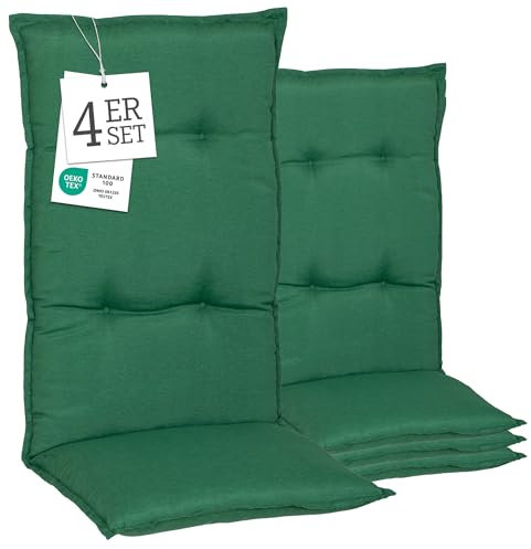 Beo® Turin Hochlehner Gartenstuhl-Auflagen 4er Set | Waschbar bei 30° | Made in EU | Öko-Tex Standard | Atmungsaktiv & UV-beständig | Extra Dicke Sitzkissen Outdoor