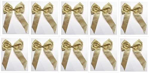 CaPiSo Glitzer-Schleifen 20x30 cm Dekoschleife Lurex Geschenkschleife Silber Schleife Weihnachtsbaumschleife Weihnachten Lurexgitter Dekoband Gold (Glitzer Gold, 10 Stück)