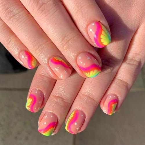 24 Uñas Postizas Cuadradas a Presión Con Diseños Brillantes, Artificiales Acrílicas Francesas Con Pegamentos para Mujeres