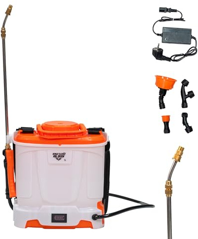 RURIS – Pulverizador eléctrico RSE 500 – Batería de 12 V Autonomía 4 h – Pantalla LED con indicador de Carga – Lanza metálica y 4 boquillas Intercambiables – Jardín, Limpieza y desinfección – 5 L