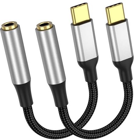 USB C to 3.5mm Jack Audio Adapter, 2 Pack Short USB Type C to Aux Cable Male to Female Earphone Adapter Cord Compatible with Speaker for iPhone 16 15 Pro Max, Samsung Galaxy, Huawei, iPad