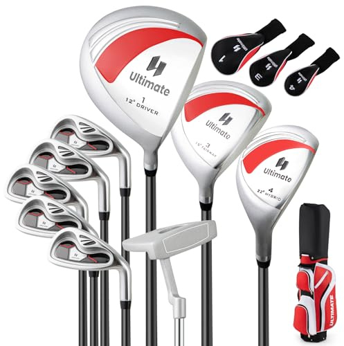 GOPLUS Juego de Palos de Golf para Mujer, Juego de Golf Incl. 460cc 1# Driver de aleación, 3# Madera de Calle, 4# híbrido, 6-9# hierros, 1 Putter y Bolsa de pie (Rojo,126x24.5x24.5 cm)