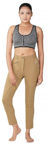 VAIBHAVI Horse Riding Ladies Soft Stretchy Jodhpurs JODS with Zip Pocket Ladies Knee Patch Equestrian Pants Full Seat 4 Way Stretch Jodhpurs Pant (Size 24-36,Beige)