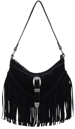 EVEOUT Women's Fringe Shoulder Bag Faux Suede Western Style Crossbody Purse with Tassel Hippie Boho Armpit Bag