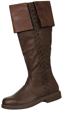 Medeltida PU-läderstövlar, herr korta ridstövlar stövlar, läderskor vintage vinterskor läder herrstövlar vintage steampunk riddskor för cosplay och hallwoon, BRUN, 40 EU