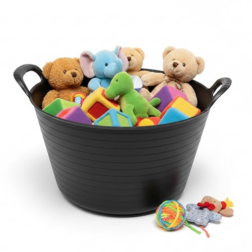 15L Plastic Flexi Tub Heavy-Duty Flexible Storage Bucket Black, Large Multi-Purpose Round Container for Garden, Laundry, and Home Use – Durable Plastic Tub