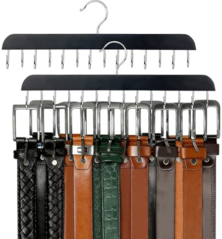 LUMITERRA Soporte para Cinturón para Armario, 2 Perchas De Madera con 14 Ganchos, Giratorio de 360 Grados, Soporte para Corbatas, Ahorro De Espacio, para Accesorios y Organizadores de Armario, Negro