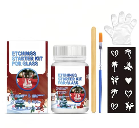 Ätzpaste für Glas,Glas-Ätzpaste,Schablone Weihnachten Set,Glas Ätzpaste Glass Etching Paste Erstellen Sie Eine Mattierte Textur für DIY Kreationen,Milchglastüren und Fenster,Kunstwerke,100g