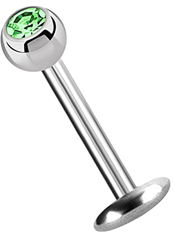 Modern Nature Piercing-Schmuck Titan Labret Lippenstecker 4 mm Platte in 1,2 mm + Kugel mit Stein in vielen Farben verfügbar
