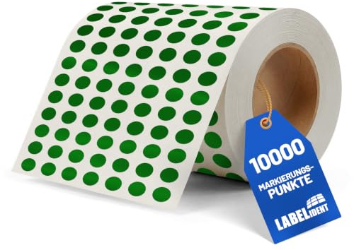 Labelident Markierungspunkte, Klebepunkte grün - Ø 10 mm - 10.000 wasserfeste PE-Folie (Polyethylen) Aufkleber auf Rolle, Inventuretiketten selbstklebend