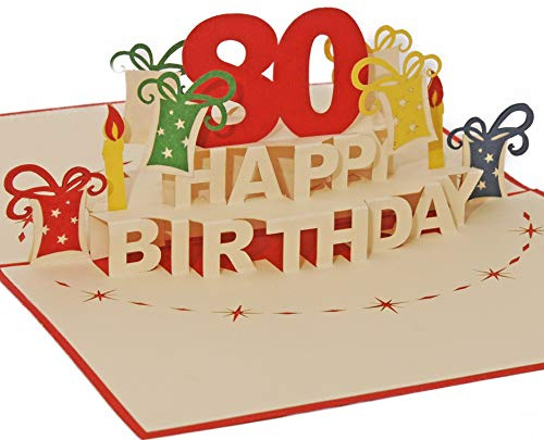 Favour Pop Up Glückwunschkarte zum runden 80. Geburtstag. Ein filigranes Kunstwerk, das sich beim Öffnen als Geburtstagstorte entfaltet. ATA80R