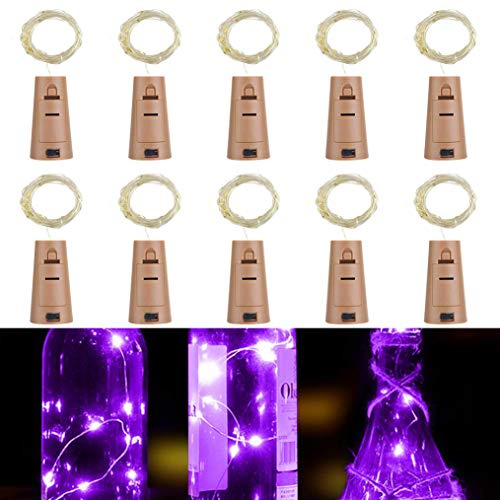 Flaschenlicht lichterkette,RcStarry Weinflaschen LED lichterkett, 10er stück Mini-Lichterkette 2M 20 Leds Silberdraht Licht Sternenlicht für Flasche DIY, Weihnachten, Hochzeit, Halloween (lila)