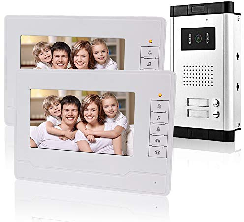 KDL 7 Kabelgebundene Video-Türklingel Türsprechanlage System 2 Monitore mit 1 Außenkamera mit 2 Ruftasten, IR Nachtsicht, 700TVL, Zweiwege-Audio für Multi Apartments/Familien