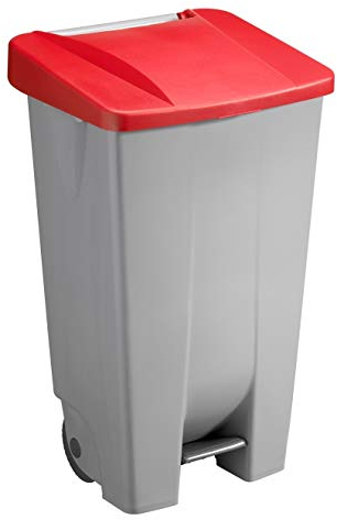 Sunware Basic Poubelle 120 l – 42,5 x 51 x 87,5 cm – Avec roues, pédales, poignée – Gris/rouge