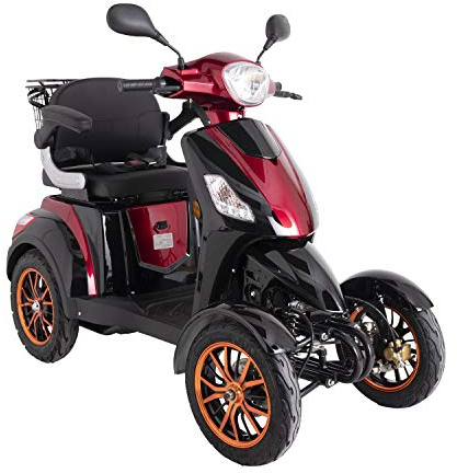 GREEN POWER - Red E-Mobility Device 4 Wheeled with Extra Accessories Package: E-Mobility Device Waterproof Cover, Phone Holder, Bottle Holder by Green Power JH500