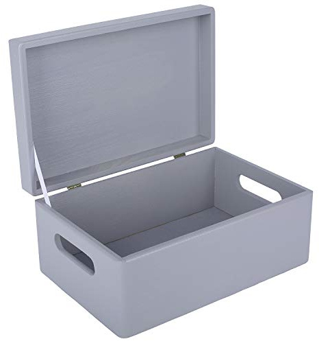 Creative Deco Grau Holzkiste mit Deckel 30 x 20 x 14 cm Erinnerungsbox Baby | (+/-1cm) Groß Kasten Ostern Holzbox mit Deckel und Griffen | Für Dokumente, Wertsachen, Spielzeuge, Werkzeuge