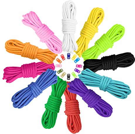 Hileyu Paracord för fallskärm armband, 12 färger paracord och 24 st Paracord spännen kit armband utomhus överlevnadsrep armband, trädgårdsarbete, koppel, halsband, hundar, nyckelring, DIY