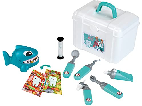Theo Klein 4326 Zahnarztkoffer mit Zubehör | Inkl. Haifisch für Zahnuntersuchungen, Zahnarztspiegel, -bohrer, Bürste u.v.m. | Maße: 21 cm x 14,5 cm x 13 cm | Spielzeug für Kinder ab 3 Jahren