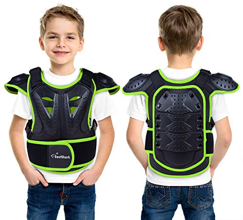 Seahouse Children Bicycle Motorcycle Armor Vest Back Protector Men's Armored Street Racing Jacket+1pc RANDOM bandana (Green, S)