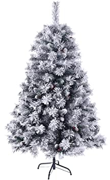 SVITA Künstlicher Weihnachtsbaum 150cm Weiß klappbar mit 371 Zweig-Spitzen inkl. Metall Ständer Christbaum Tannenbaum Schnellaufbau Klappsystem Luvi-Nadeln