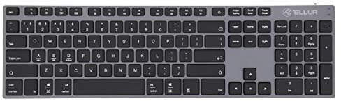 TELLUR Shade Tastiera Alluminio Wireless QWERTY, Tastiera Bluetooth, 3 Dispositivi Simultaneamente, Layout USA, Corpo Sottile in Alluminio, Batteria Ricaricabila Incorporata, MAC, WIN, IOS, Android
