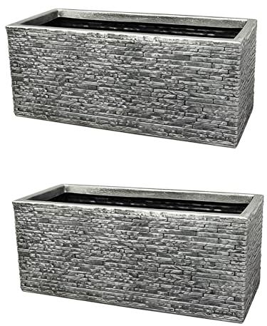 2 x Grey Brick Stone Effect Plastic Garden Trough Planter Patio Flower Pot 60cm