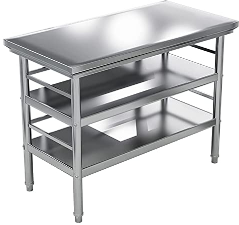 MNSSRN Edelstahl-Küchenwalkbench, Gemüseschneidtisch, Knetenetisch, Werkzeugtischhalter, Outdoor-Lebensmittel-Vorbereitungstabelle mit Guardrail,Triple Layer,120 * 60 * 80cm