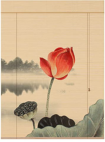 ACXZ Natürliche Bambus Raffrollo Bambusrollos Sonnenschutz mit Volant, Lotus Rollo Bambus, für Terrasse/Garten/Fenster/Tür/Küche, Natürliche Farbe