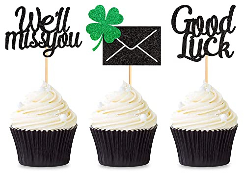 24 Stück Viel Glück Cupcake Topper Wir werden dich vermissen Cupcake Toppers Aufrichtigen Segen Kuchen Topper Picks Party Cake Decoration