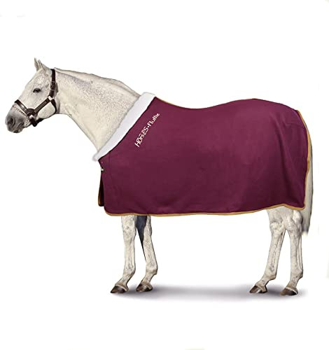 Horses, Coperta Cavallo in Pile Fluffie con Inserto in Pelo sul Collo, con Sottocoda in Nylon (128 cm, Bordeaux)