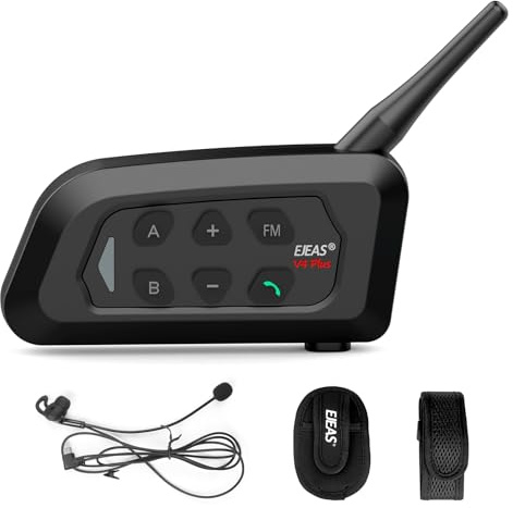 EJEAS V4C Plus Professionell fotbollsintercom, Bluetooth 5.1-headset med brusreducering/vattentätt/FM-radio/armband för gruppkommunikation för 4 domare (1ST)