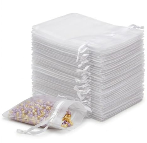 Bröllop Vita Organzapåsar 7x9 CM, Små Presentorganzapåsar Med Dragsko Du Kan Använda dem Som Godispåse för Bröllop, Smyckesväska, Presentpåse - 100 Stycken.