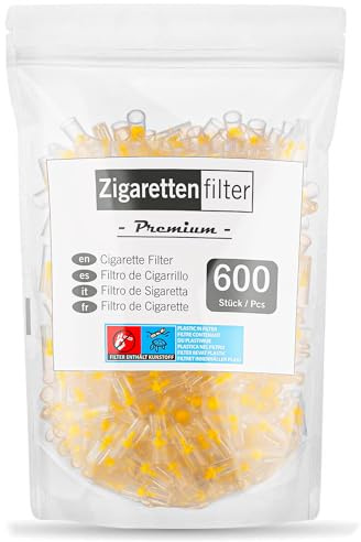 THOMETZKI Filtros Premium para Cigarrillos - Pack de 600, Boquillas Antialquitrán, Reducción de Nicotina, Puntas de Plástico Universales de 7.5-8mm, Filtración Eficaz, Libre de BPA