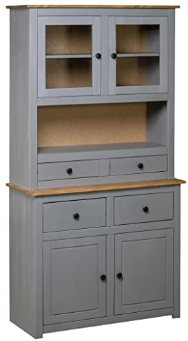 Festnight Buffetschrank Küchenschrank Holz Küchenbuffet Vintage Highboard Esszimmerschrank Geschirrschrank Hochschrank Buffet Schrank Küchen Standschrank Sideboard, Grau, 93x40,5x180 cm