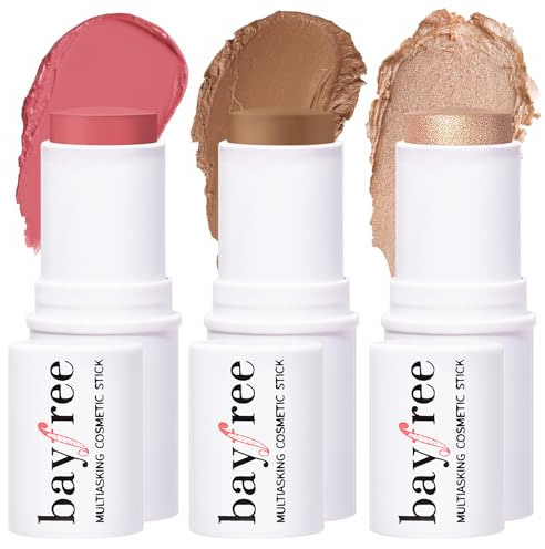 KIMUSE Multi Stick Trio Face Makeup, Cream Blush Stick for Cheeks & Lips, Contour Stick & Highlighter Makeup Sticks for All Skin