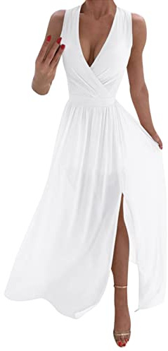 Vestido Mujer largo Elegante Talla Grande Vestidos Casual Baratos sin Mangas Mujer Fiesta de Verano Talla Grande Mujer Baratos Vestido de Tiras con escote elástico Vestido Casa Cómodo de playa