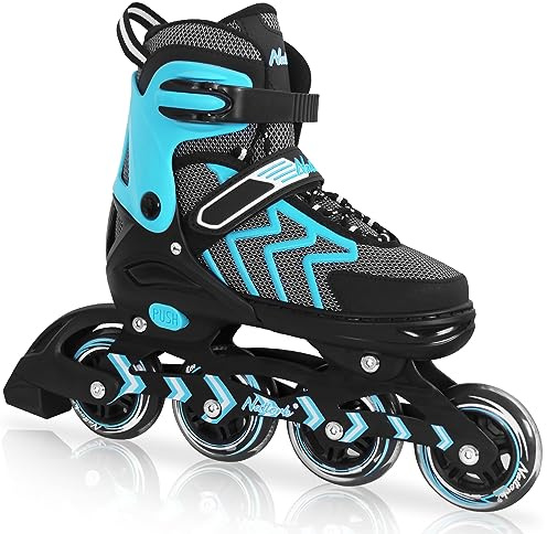 Nattork Adjustable Blades Roller Skates for Kids Girls and Boys,Outdoor & Indoor Teal Inline Skates for Adults Women and Men,Beginners,Size 4 5 6
