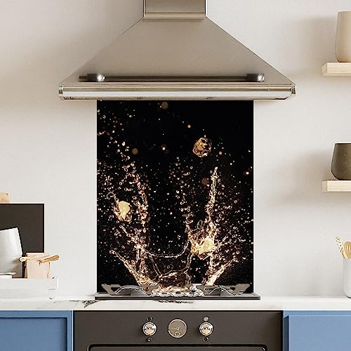 Premium 60 cm x 75cm Champagne Splash Glass 6mm Kitchen Splashback Heat Resistant Toughened Polished Edges - Back Splash Back Coloured Hob Painted Tempered Splashback