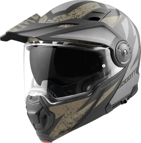 Bogotto FG-102 Safari Fiberglas Enduro Klapphelm, schwarz matt/grau/braun, L