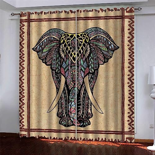 3D Gedruckt Gardine Vorhänge - Tierischer Elefant - Verdunklungsvorhang - Ösen Verdunklungsgardine Polyester Vorhänge Für Schlafzimmer 183 X 214 cm (B X H) - Kinder Vorhänge