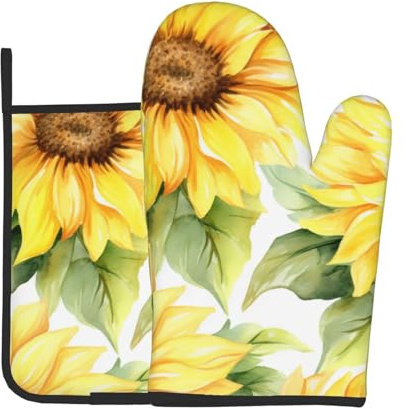 Set di guanti da forno e presine a tema girasole giallo ad alta resistenza al calore, ideali per cuocere, cucinare e barbecue