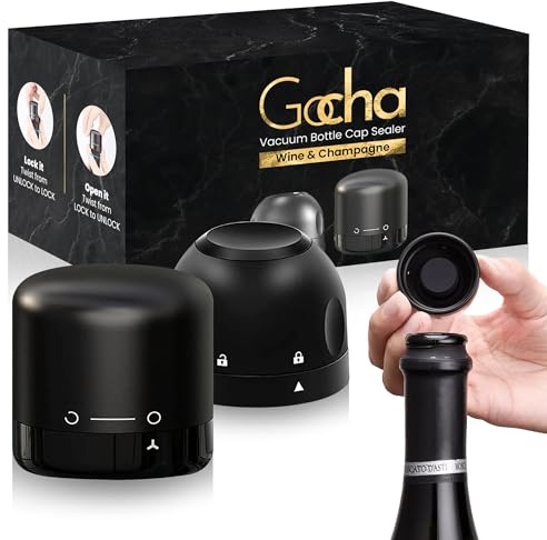 GOCHA | Champagne Stoppers With Vacuum Built-in | 1.5 inch Silicone Twist Top Wine Stopper | Reusable, Leak Proof (1 Wine + 1 Champagne Cork Stopper) | (Pack of 2)