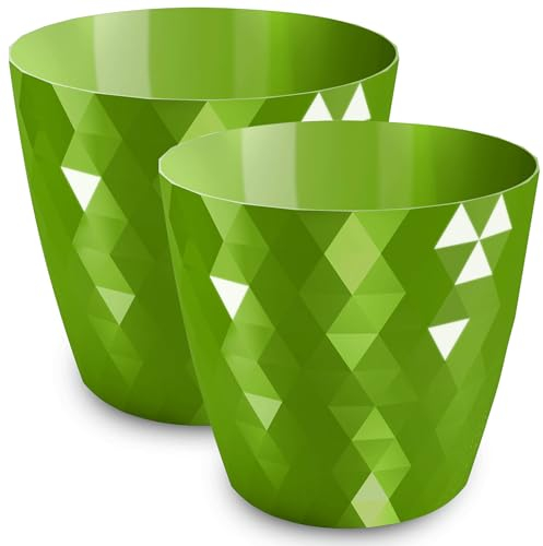 PECZEKO glänsande blomkruka, plastblomkruka, dekorativ blomkruka för stora och små blommor, set om 2 blomkrukor, blomkruka, örtkruka, (2-pack) grön, ø 14 cm