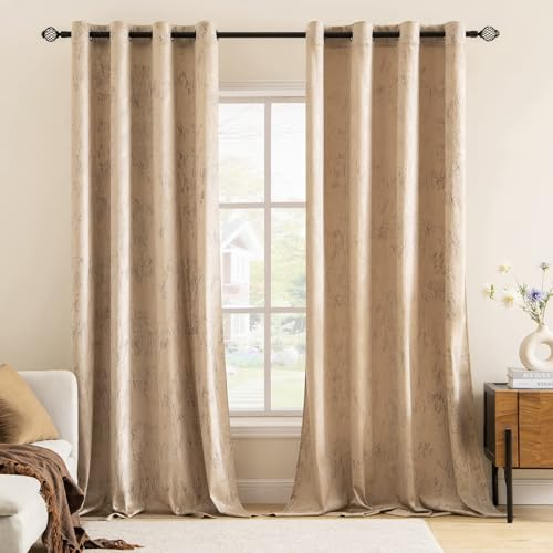 MIULEE Tenda per Camera da Letto in Velluto per Interni Letto Matrimoniale Tende per Finestre Tende per Soggiorno Moderne con Anelli Stampate d'Oro Decorative 2 Pannelli 140X300 cm Beige