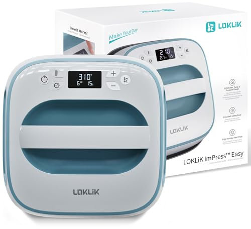 LOKLiK Easy Heat Press Presse à transfert pour la personnalisation de T-shirts, pulls, couvertures, serviettes, sacs fourre-tout, sacs et autres textiles (25,5 x 25,5 cm) – Portable