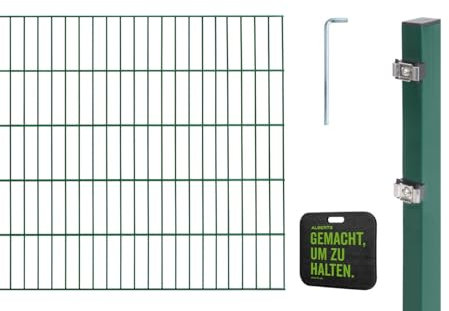 Alberts 642570 Doppelstabmattenzaun Zaun-Komplettset mit Kniekissen | verschiedene Längen und Höhen | grün | Höhe 80 cm | Länge 10 m