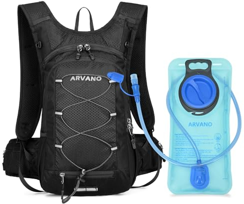 Arvano Trinkrucksack Fahrradrucksack mit Trinkblase 2l für Damen & Herren, Leicht Laufrucksack Wasserrucksack 15L MTB Fahrrad Rucksack Klein Wanderrucksack Skirucksack (Schwarz, Einheitsgröße)
